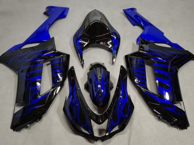 Schwarz Glänzend & Blau Flame 2007-2008 ZX6R Motorrad Verkleidungen