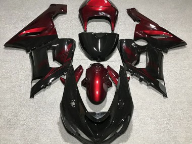 Schwarz Glänzend & Tiefrot 2005-2006 ZX6R Motorrad Verkleidungen